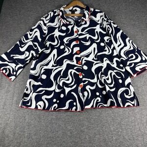 Ali Miles Women's Top Sz 1X Button Up Wire Collar Nautical Art To Wear Lagenlook